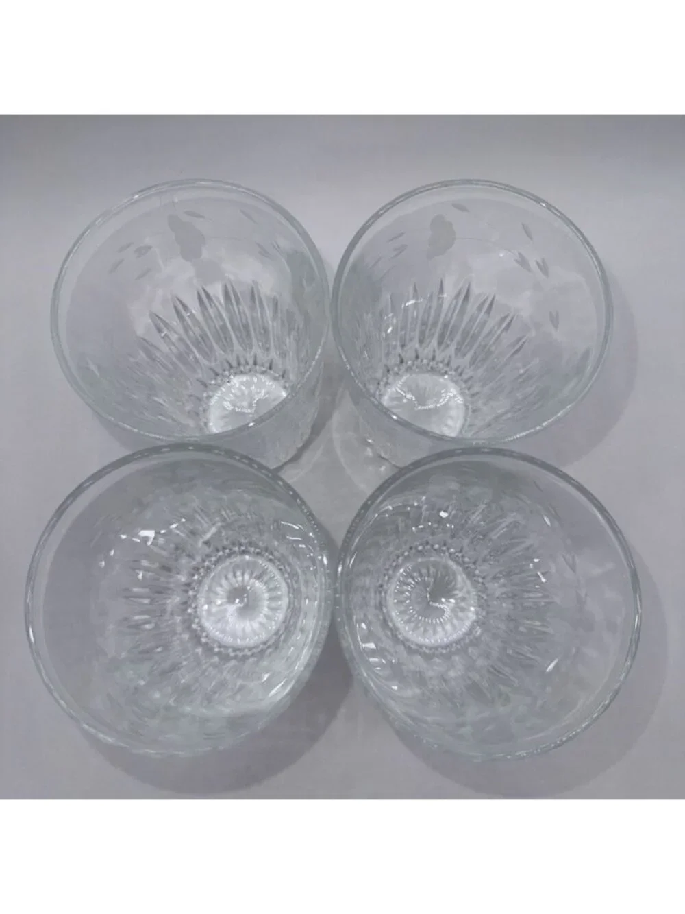 Princess House Heritage 12oz Flat Tumbler Clear Floral Cut Etched Glass Set of 4
